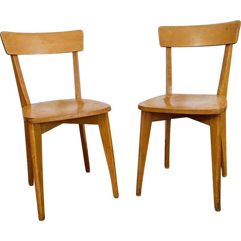 Pair of vintage bistro chairs in blond beech