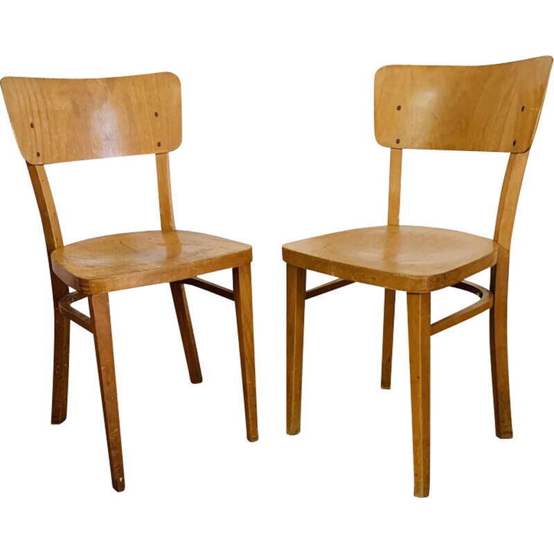 Pair of vintage bistro chairs in blond beech for Thonet