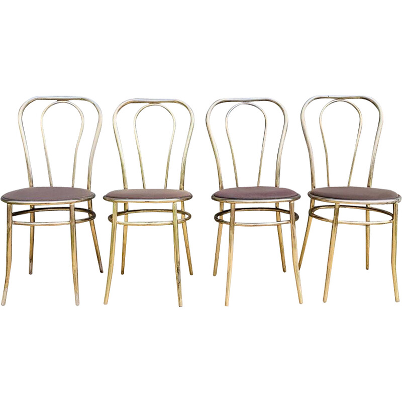 Set van 4 vintage vergulde metalen stoelen