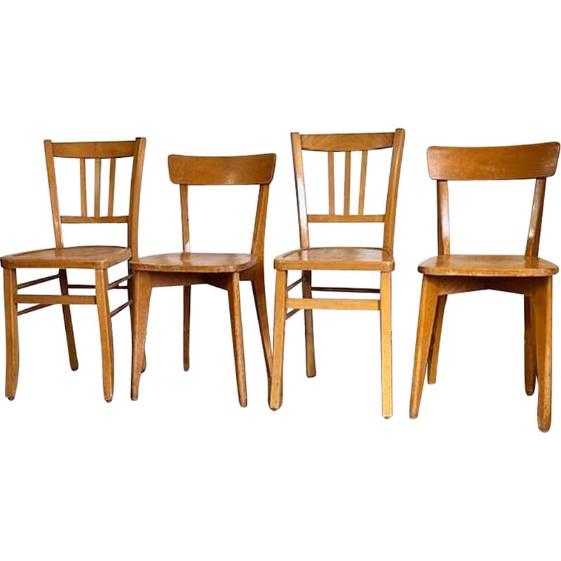 Conjunto de 4 cadeiras de bistrô vintage em faia loura cor de mel