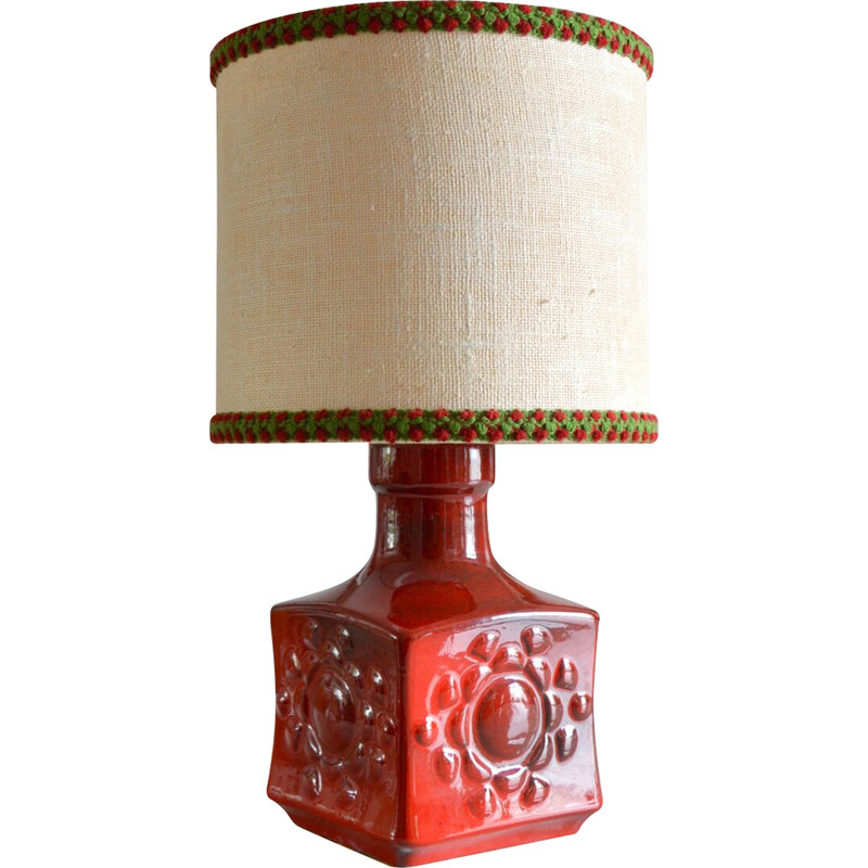 Vintage red ceramic table lamp, Germany 1970