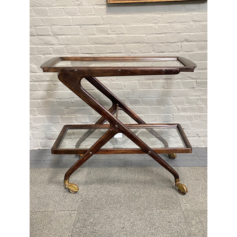 Vintage beech wood serving trolley by Cesare Lacca for Cassina, Italy 1950