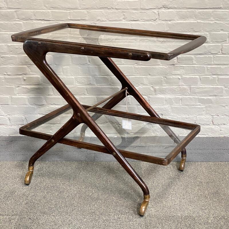Vintage beech wood serving trolley by Cesare Lacca for Cassina, Italy 1950