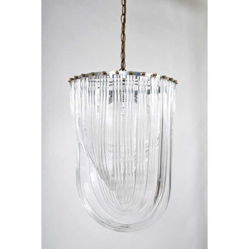 Lustre vintage en ruban de lucite et en laiton, 1970