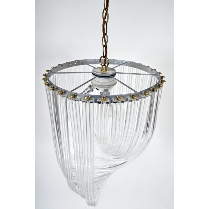 Vintage lucite ribbon and brass chandelier, 197