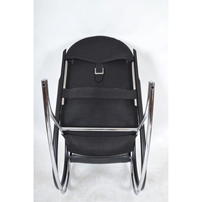 Vintage Nonna schommelstoel in zwart gebogen hout en leer van Paul Tuttle voor Strässle International, Zwitserland 1970