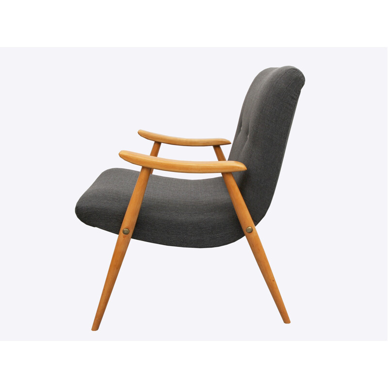 Antraciet grijze vintage beuken fauteuil - 1950