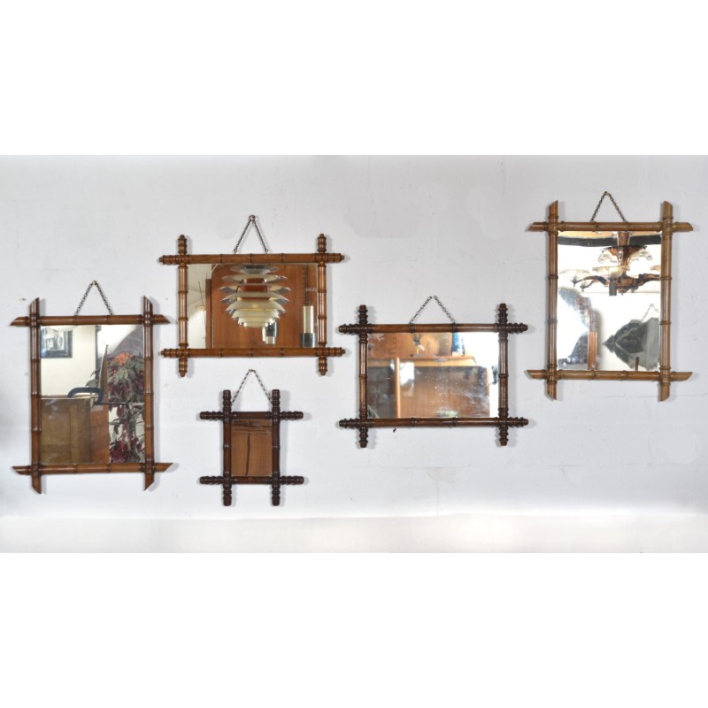 Ensemble de 5 miroirs muraux vintage en faux bambou, France