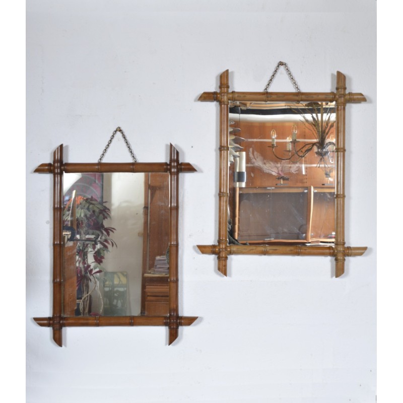 Conjunto de 5 espelhos de parede vintage em bambu falso, França