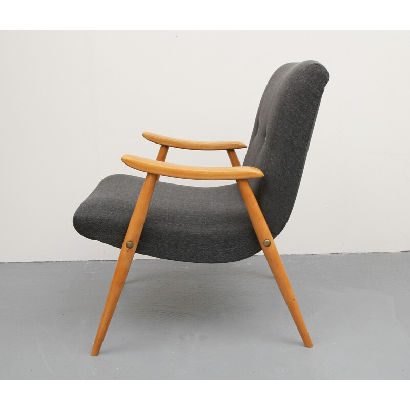 Mid-century beechwood grey armchair - 1950s