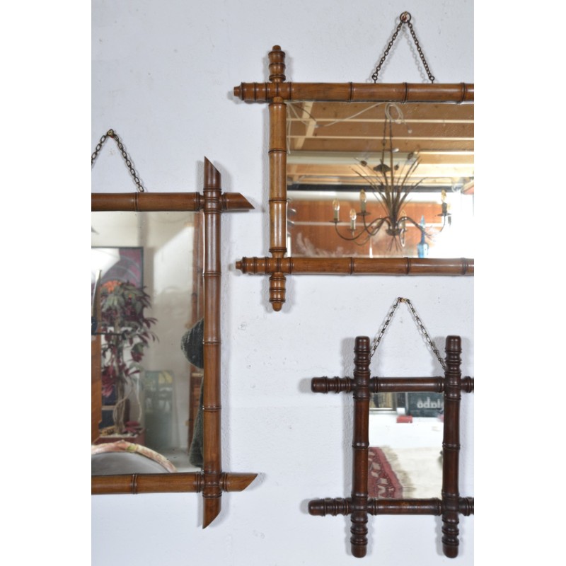 Set of 5 vintage faux bamboo wall mirrors, France