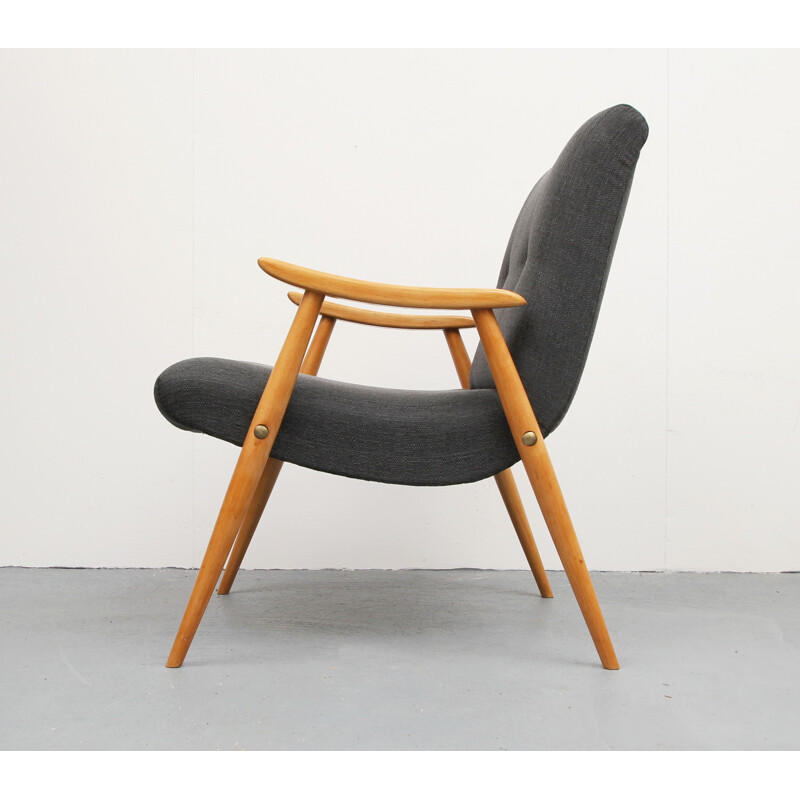 Mid-century beechwood grey armchair - 1950s