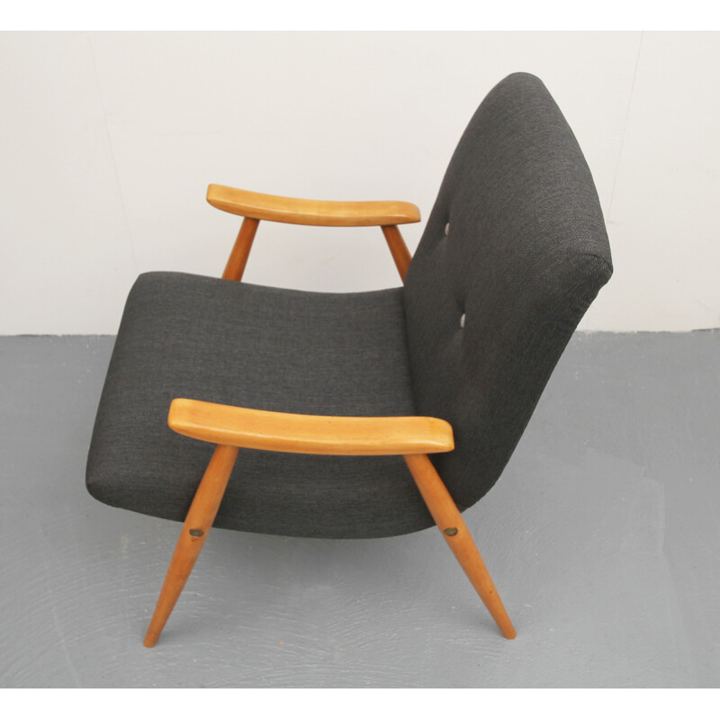 Mid-century beechwood grey armchair - 1950s