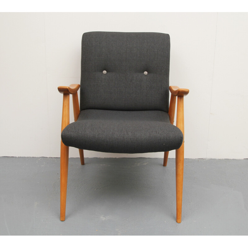 Antraciet grijze vintage beuken fauteuil - 1950