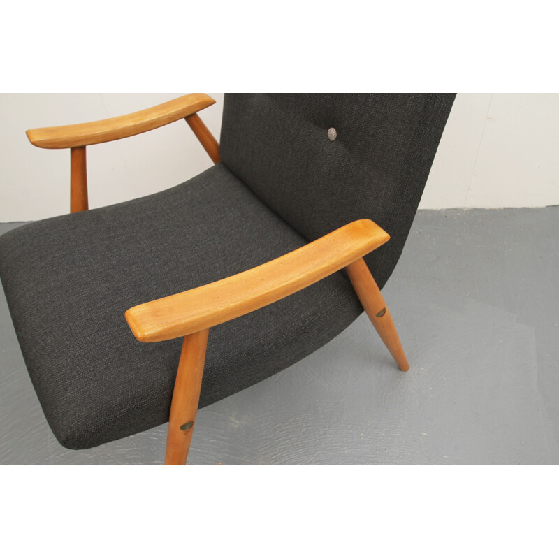 Antraciet grijze vintage beuken fauteuil - 1950