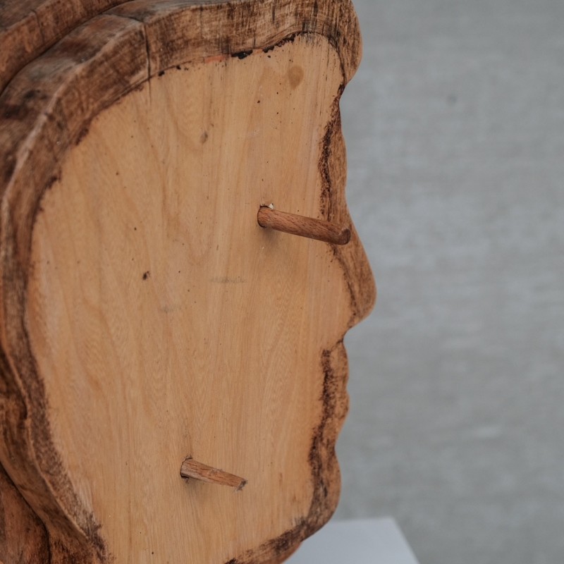 Escultura vintage de cabeça de madeira com duas faces, França