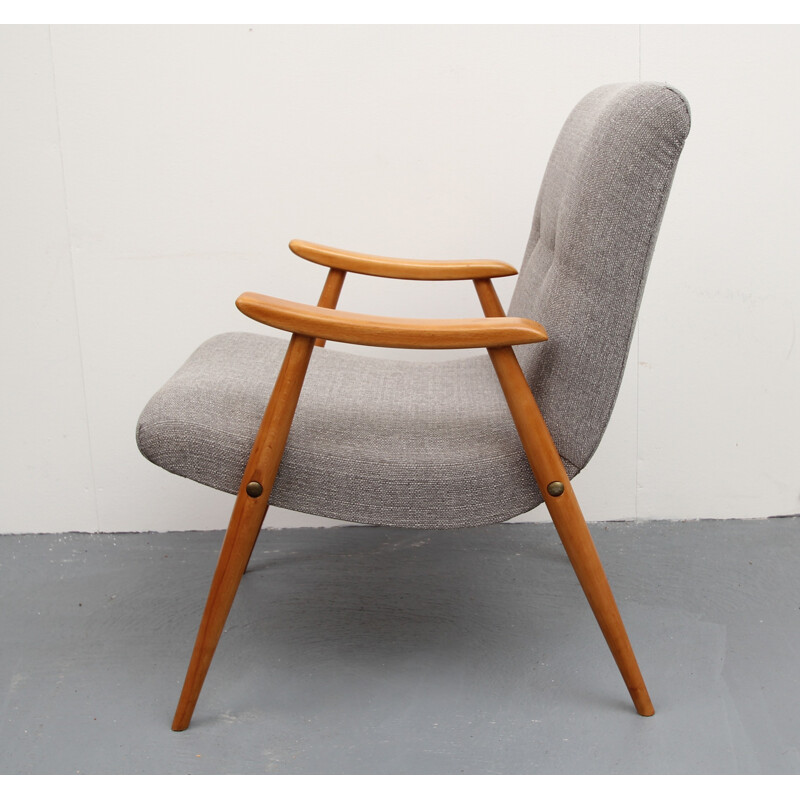 Mid-century beechwood grey easy chair - 1950s