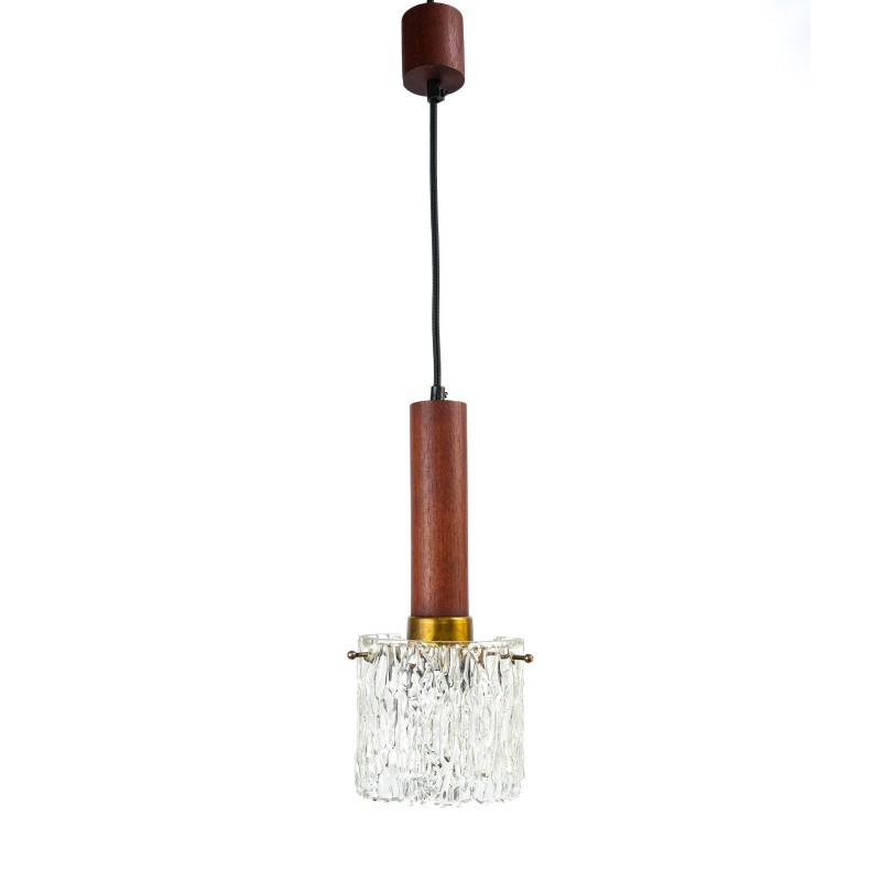 Vintage hanglamp van teakhout en messing, 1960