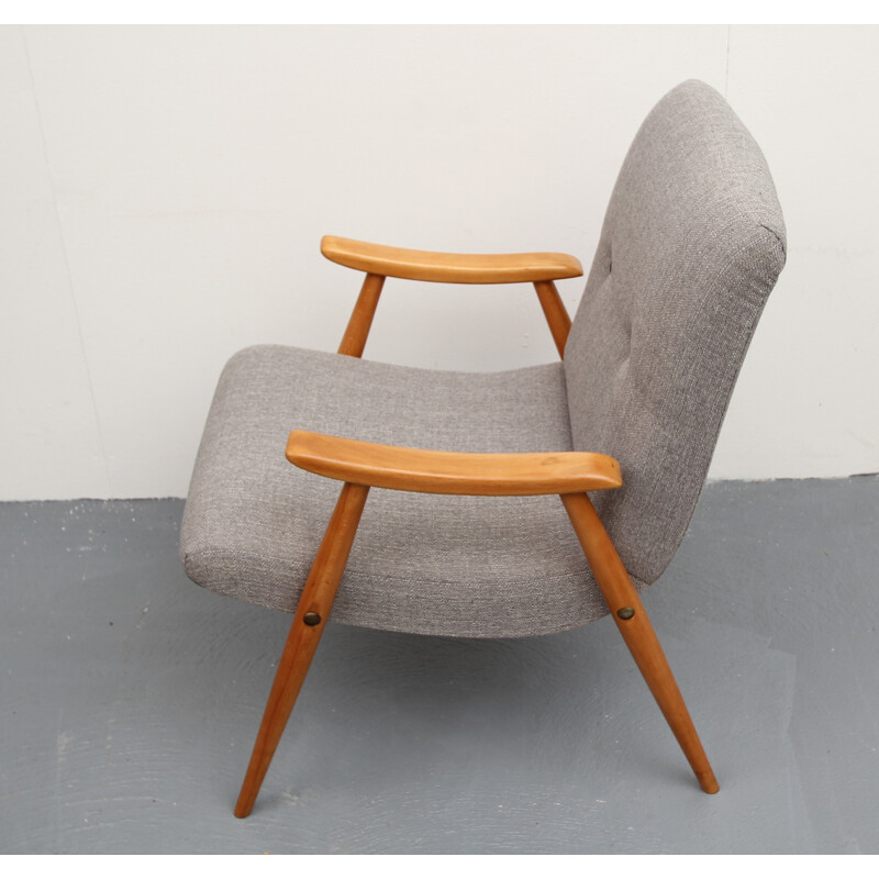 Mid-century beechwood grey easy chair - 1950s