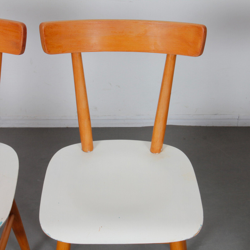 Conjunto de 3 cadeiras Ton de madeira vintage, Checoslováquia 1960