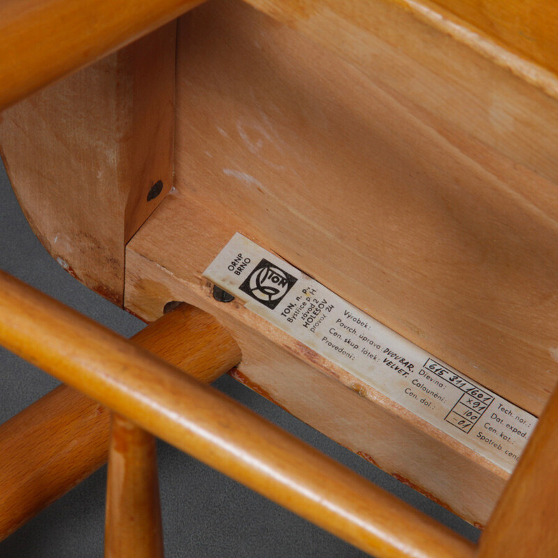 Juego de 3 sillas Ton vintage de madera, Checoslovaquia 1960