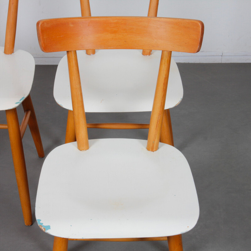 Conjunto de 3 cadeiras Ton de madeira vintage, Checoslováquia 1960