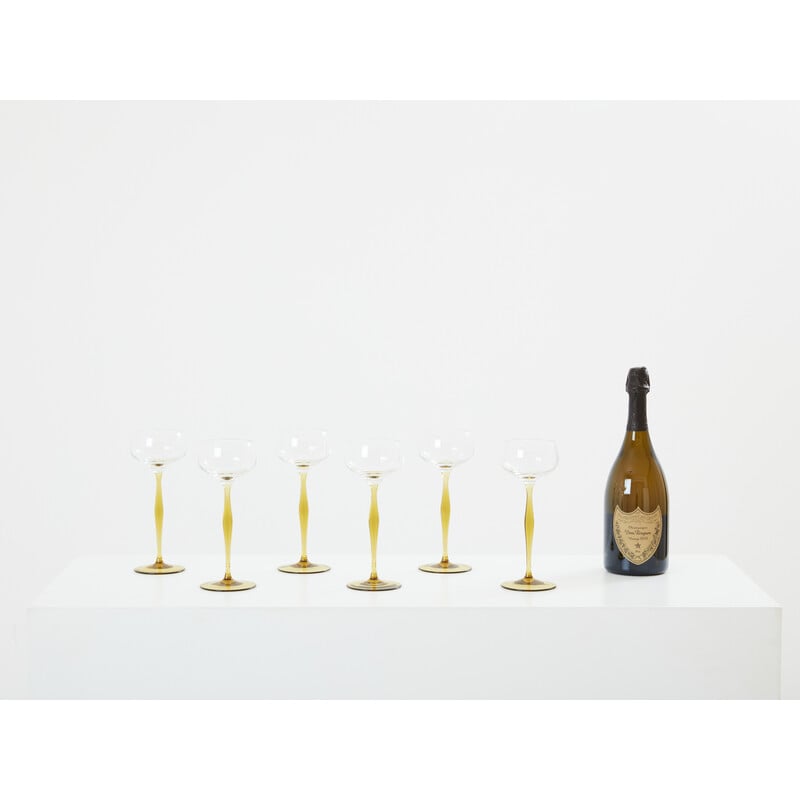 Set van zes vintage Art Nouveau champagneglazen door Peter Behrens voor Benedikt von Poschinger, Duitsland 1898