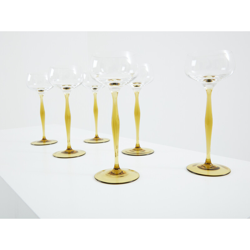 Lot de six verres à champagne vintage Art Nouveau par Peter Behrens pour Benedikt von Poschinger, Allemagne 1898