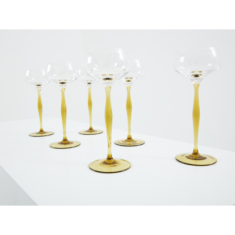 Set of six vintage Art Nouveau champagne glasses by Peter Behrens for Benedikt von Poschinger, Germany 1898