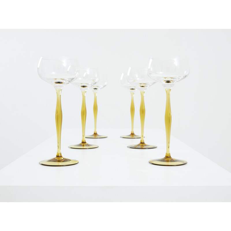 Conjunto de seis copos de champanhe Art Nouveau vintage de Peter Behrens para Benedikt von Poschinger, Alemanha 1898