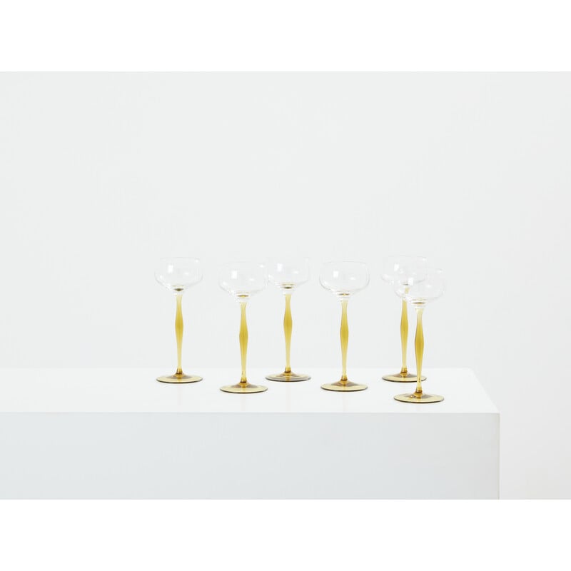Set van zes vintage Art Nouveau champagneglazen door Peter Behrens voor Benedikt von Poschinger, Duitsland 1898