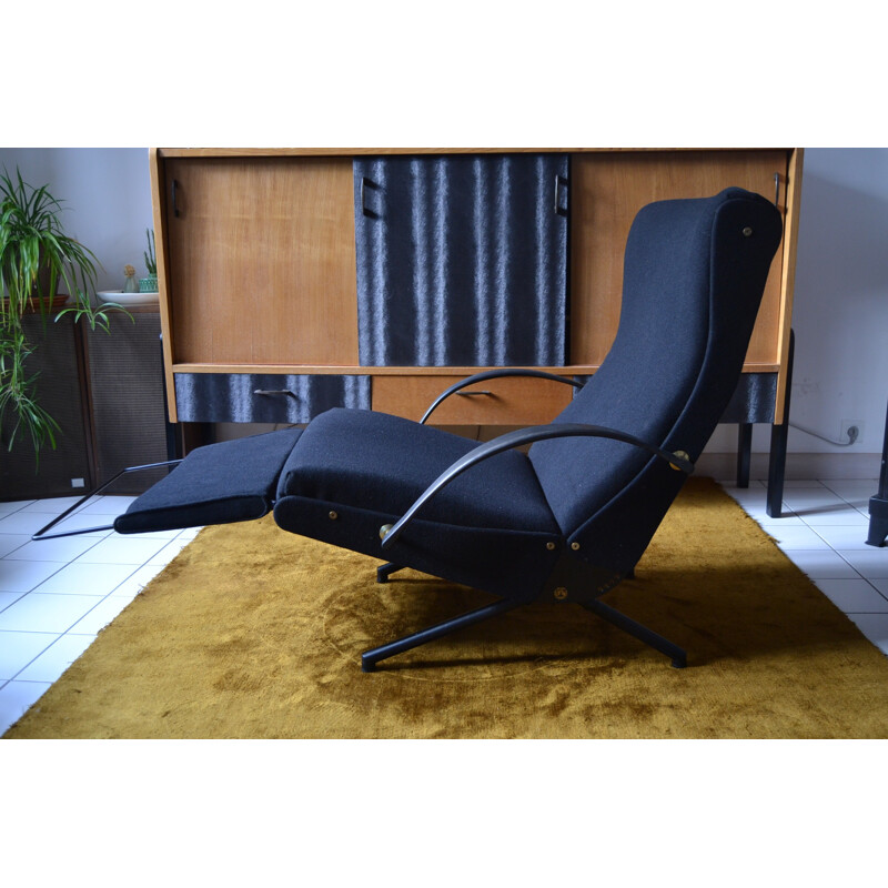 Black Italian armchair model P40 by Osvaldo Borsani in fabric and metal - 1950s