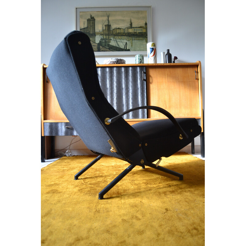 Black Italian armchair model P40 by Osvaldo Borsani in fabric and metal - 1950s