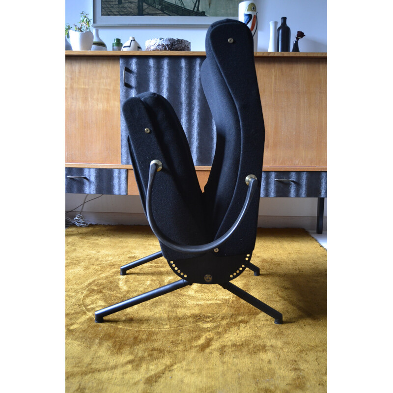 Black Italian armchair model P40 by Osvaldo Borsani in fabric and metal - 1950s