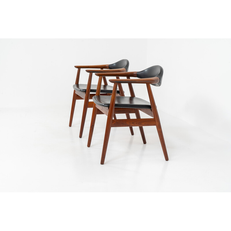 Pair of vintage armchairs in solid teak and skai leather by Erik Kirkegaard for Glostrup, Denmark 1960