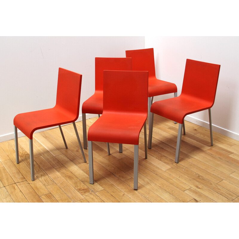 Vintage ".03" chairs in red plastic and metal by Martin Van Severen for Vitra