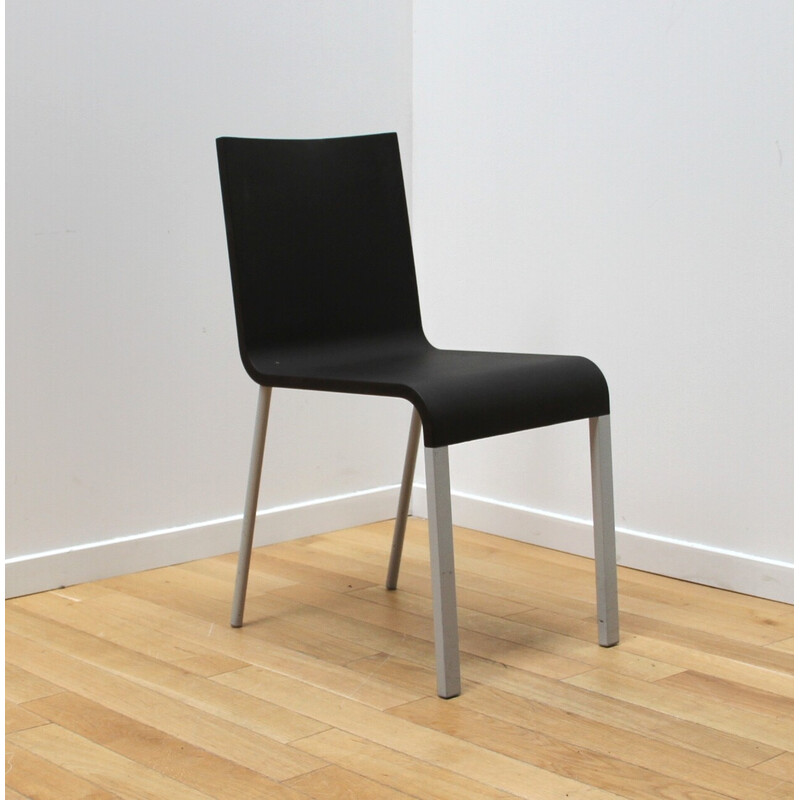 Pair of vintage ".03" chairs in black plastic and metal by Martin Van Severen for Vitra