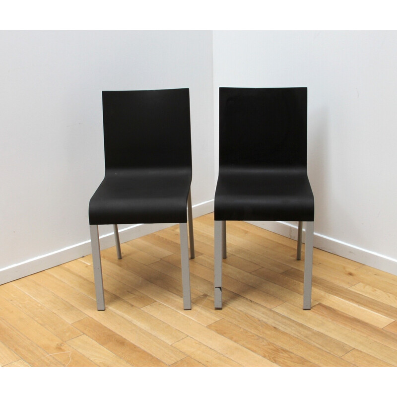 Pair of vintage ".03" chairs in black plastic and metal by Martin Van Severen for Vitra