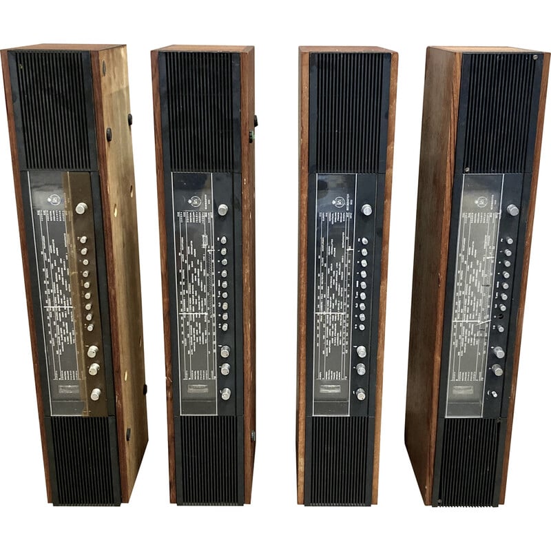 Set of 4 vintage Beomaster 900 amplifiers in wood and brushed steel for Bang and Olufsen, 1960