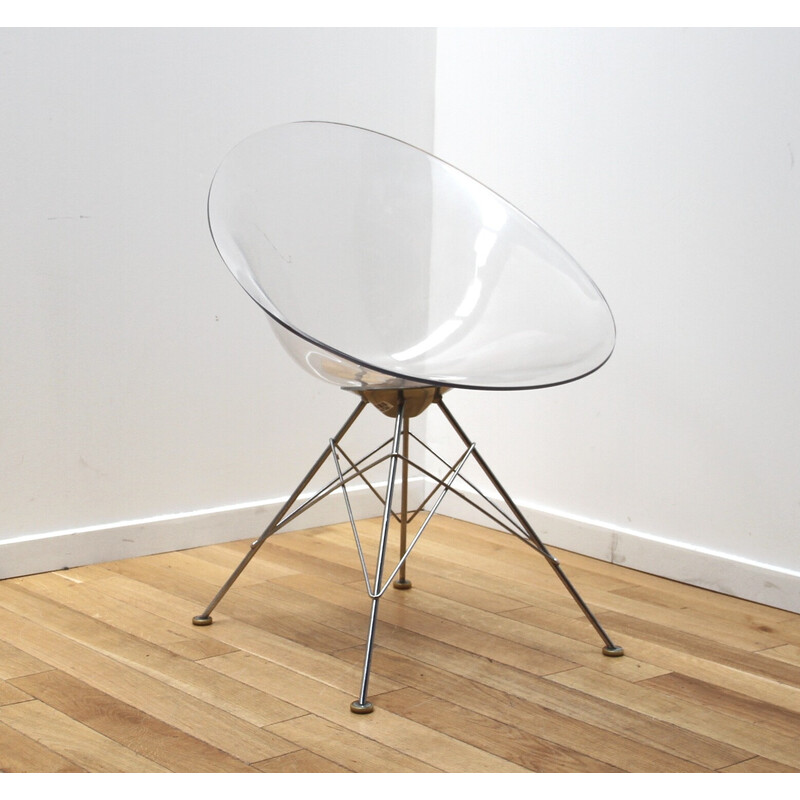 Par de cadeiras Eros vintage em metal cromado e assento de plástico de Philippe Starck para a Kartell