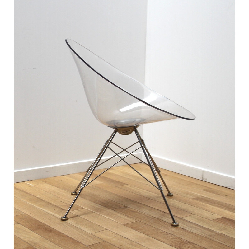 Pair of vintage Eros chairs in chrome metal and plastic seat by Philippe Starck for Kartell