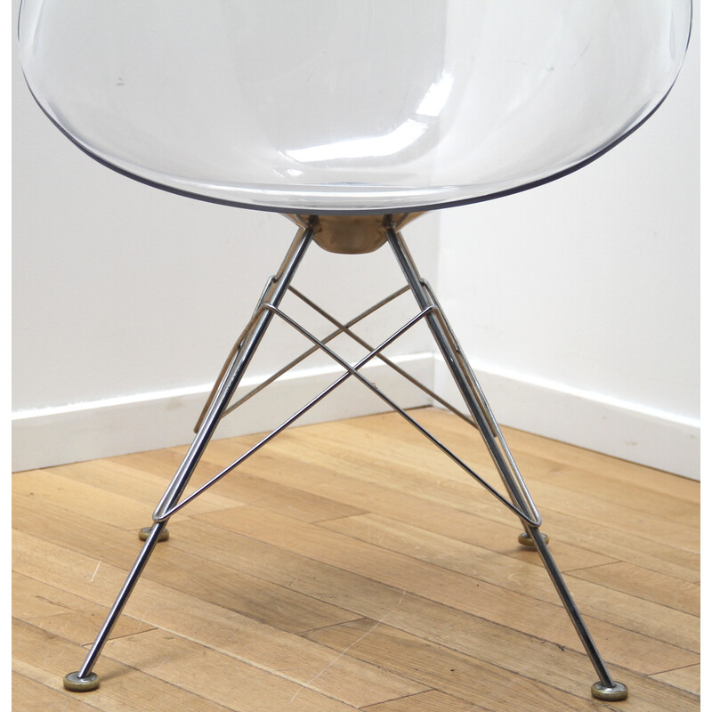 Pair of vintage Eros chairs in chrome metal and plastic seat by Philippe Starck for Kartell
