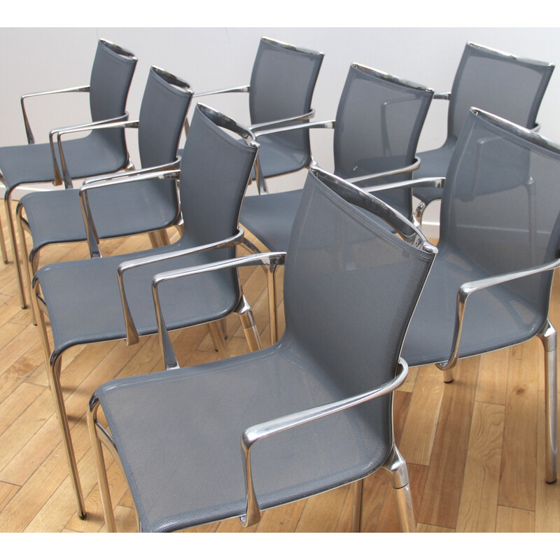 Conjunto de 8 cadeiras "Bigframe 440" vintage em metal cromado e malha de Alberto Meda para Alias