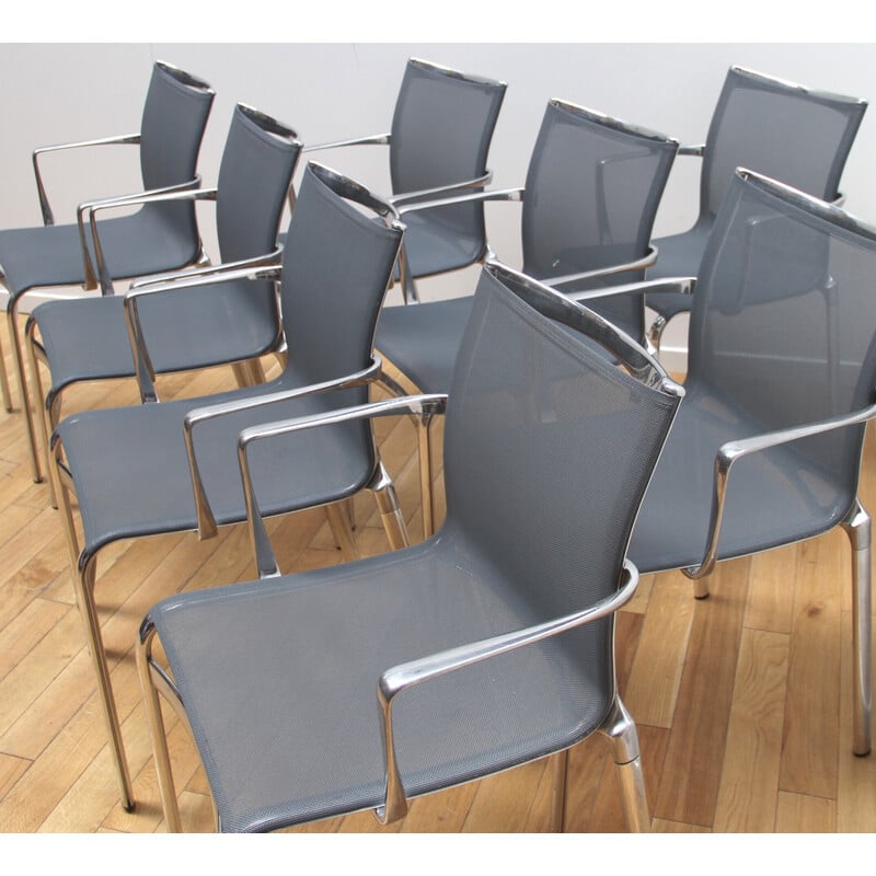 Set of 8 vintage "Bigframe 440" chairs in chrome metal and mesh by Alberto Meda for Alias