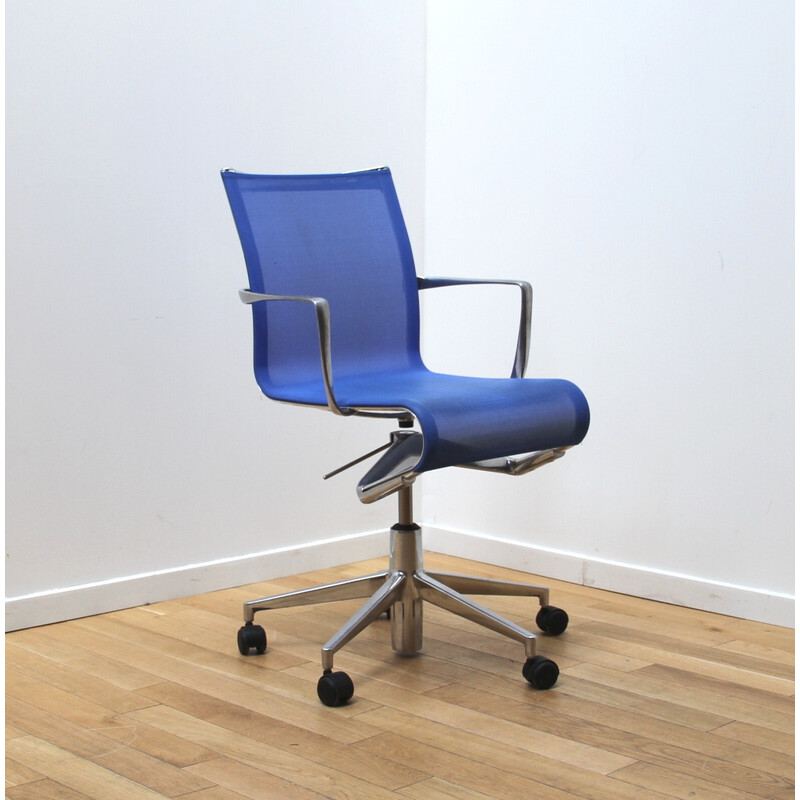 Cadeiras de escritório Rollingframe vintage em plástico azul e alumínio cromado para a Alias