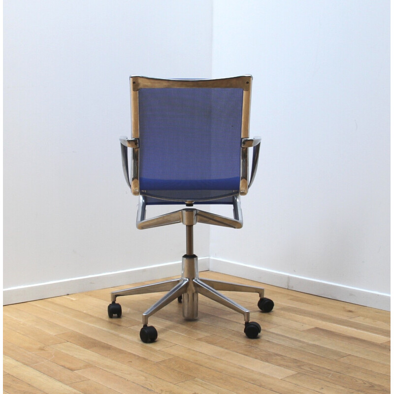 Conjunto de 8 cadeiras de escritório RollingFrame vintage em plástico azul e alumínio cromado para a Alias