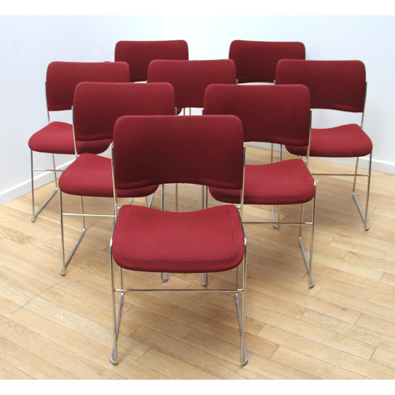 Vintage-Stühle "40/4" aus verchromtem Metall und roter Wolle von David Rowland für Howe