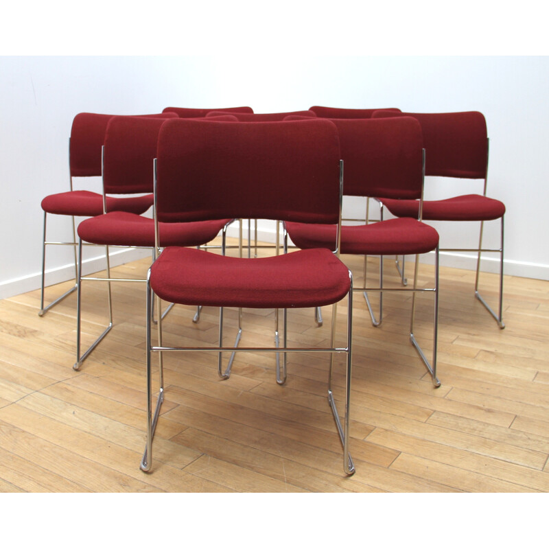 Cadeiras vintage "40/4" em metal cromado e lã vermelha de David Rowland para Howe