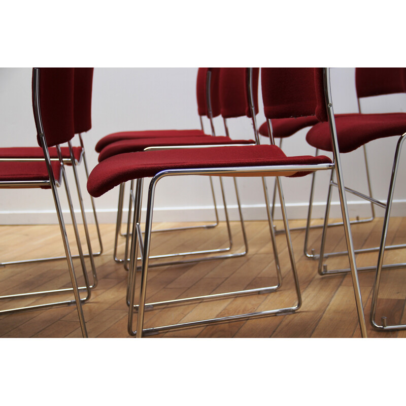 Vintage-Stühle "40/4" aus verchromtem Metall und roter Wolle von David Rowland für Howe