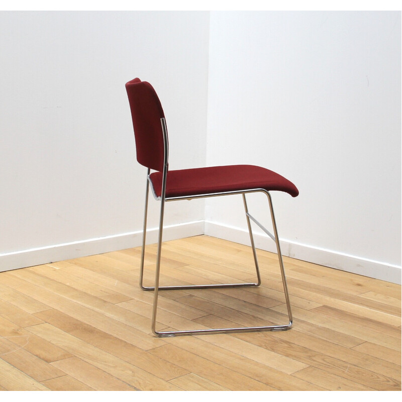 40/4" vintage chairs in chromed metal and red wool by David Rowland for Howe
